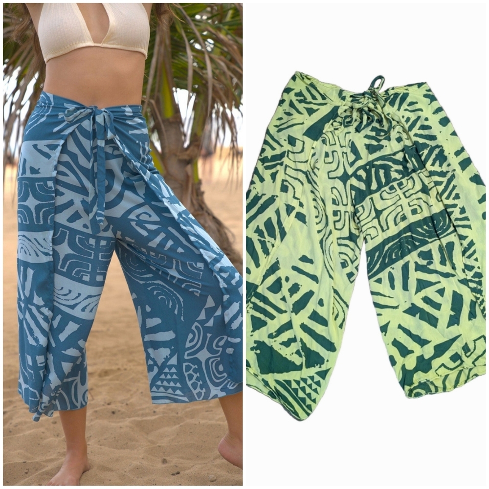 Lotus And Lime Wrap Pants Bottoms Hawaii Ikigai Tattoo Green One Size